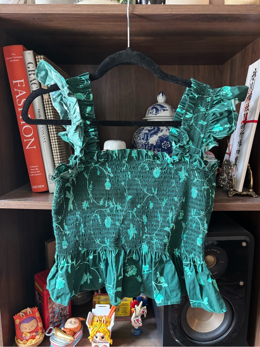 Hill House Emerald Green Smocked Ruffle Crop Top